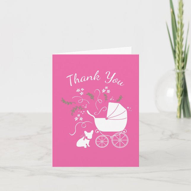 French Bulldog Baby Shower Frenchy Frenchie Pink Thank You Card (Front)