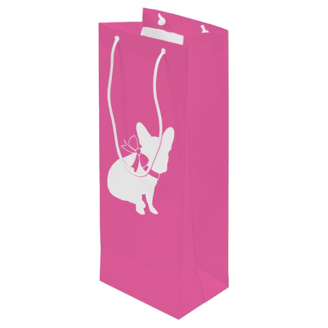French Bulldog Baby Shower Frenchy Frenchie Pink Wine Gift Bag (Back Angled)