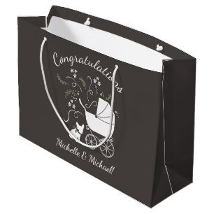 French Bulldog Baby Shower Grey Large Gift Bag