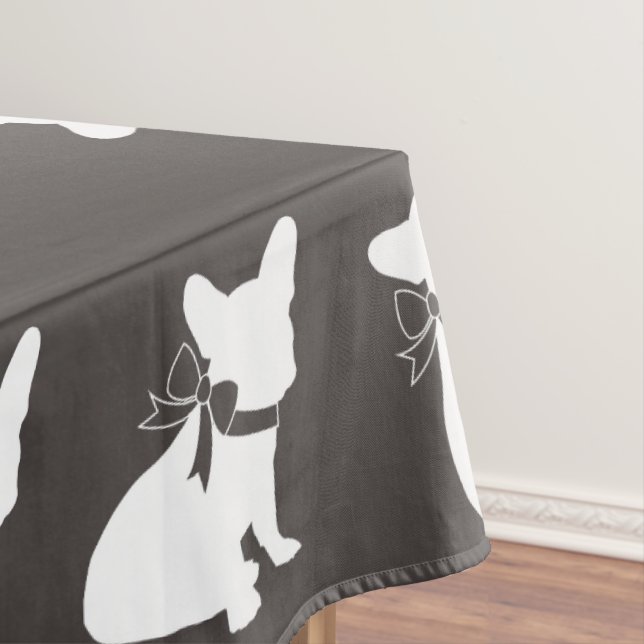 French Bulldog Baby Shower Grey Tablecloth (In Situ)