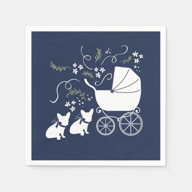 French Bulldog Baby Shower Napkins Design 2 dogs (Front)