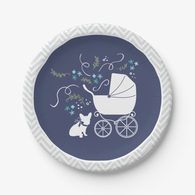 French Bulldog Baby Shower Plate Design 2 (Front)
