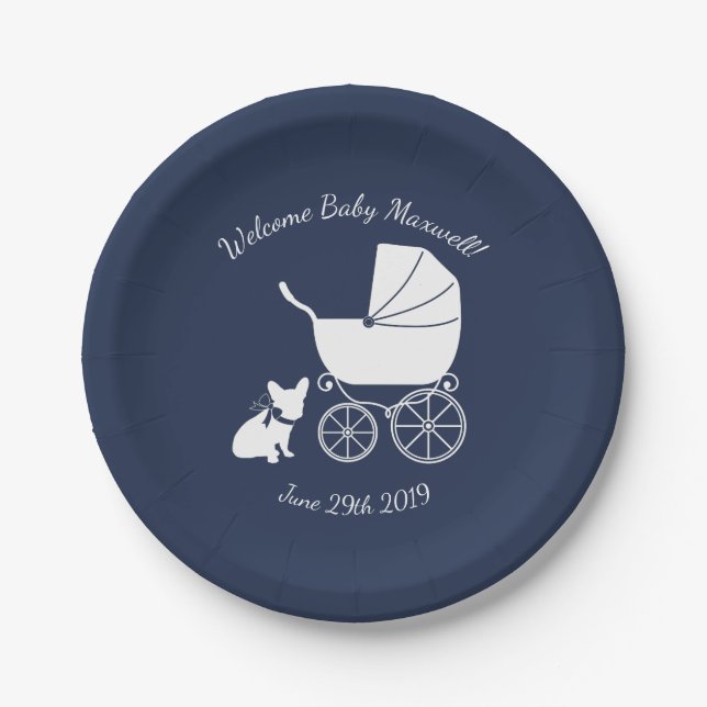 French Bulldog Baby Shower Plates Design 5 (Front)