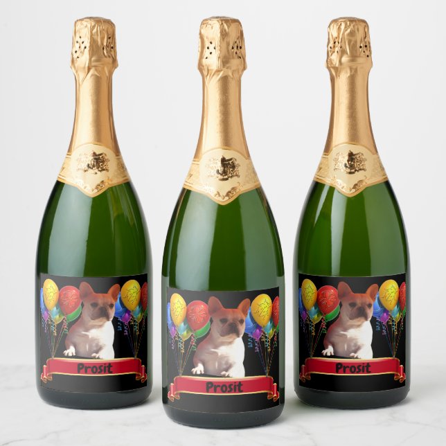 French Bulldog Balloon French Bulldog Sparkling Wine Label (Bottles)