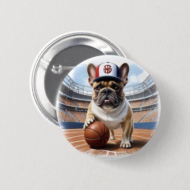 French Bulldog Basketball Bulldog Father's Day 6 Cm Round Badge (Front & Back)