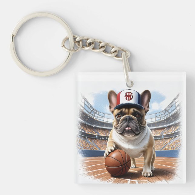 French Bulldog Basketball Bulldog Father's Day Key Ring (Front)