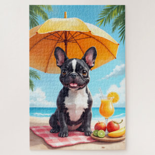 French Bulldog Beach Relax Scene Jigsaw Puzzle