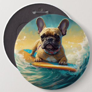 French Bulldog Beach Surfing Painting 6 Cm Round Badge