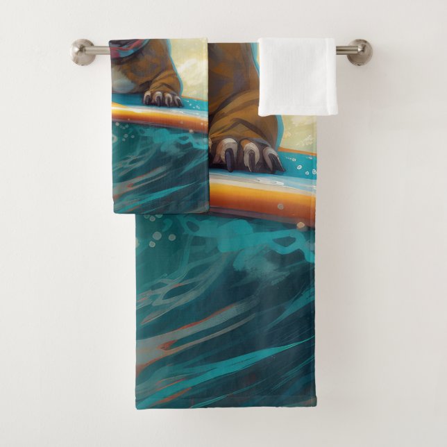 French Bulldog Beach Surfing Painting  Bath Towel Set (Insitu)