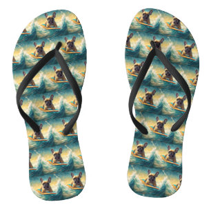 French Bulldog Beach Surfing Painting Flip Flops