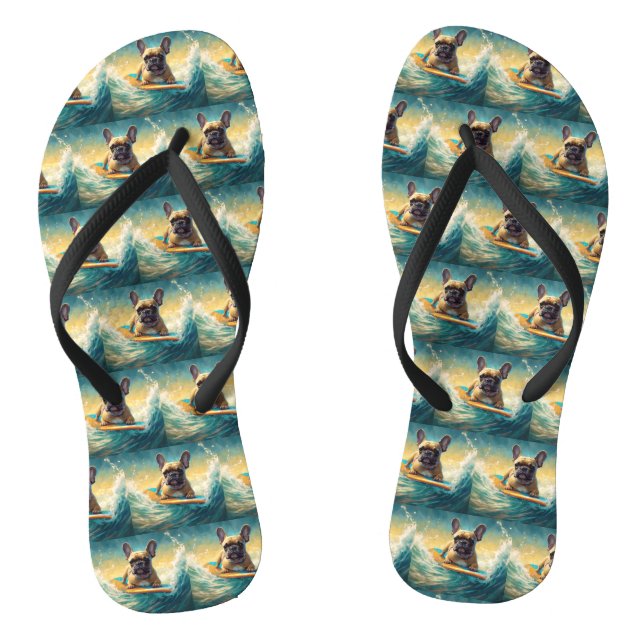 French Bulldog Beach Surfing Painting  Flip Flops (Footbed)