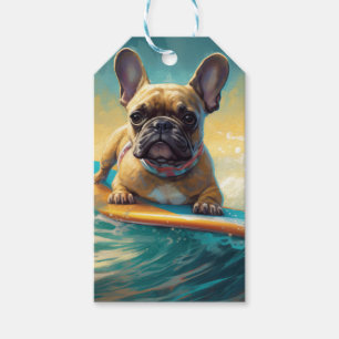 French Bulldog Beach Surfing Painting  Gift Tags