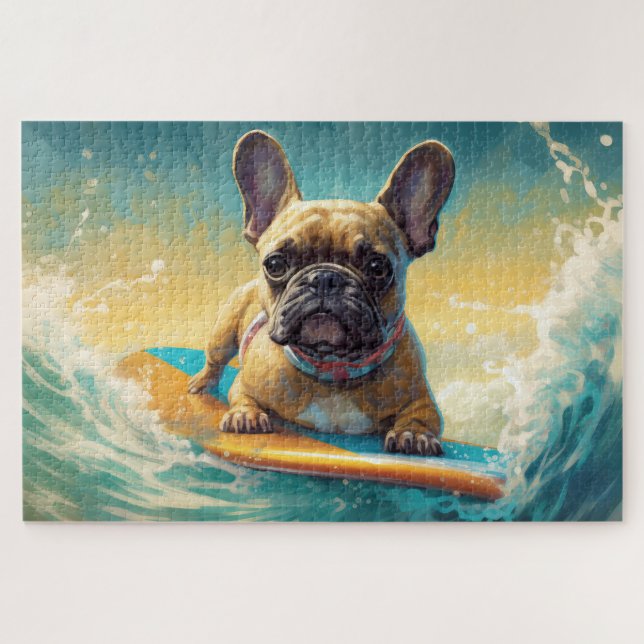 French Bulldog Beach Surfing Painting  Jigsaw Puzzle (Horizontal)