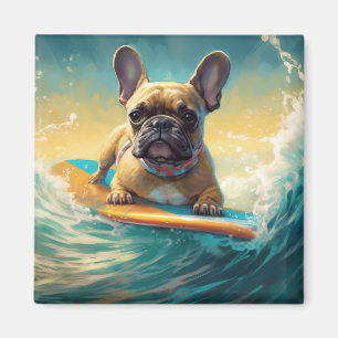 French Bulldog Beach Surfing Painting Magnet