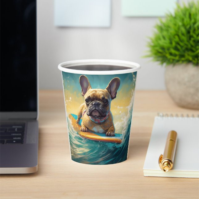 French Bulldog Beach Surfing Painting  Paper Cups (Insitu)