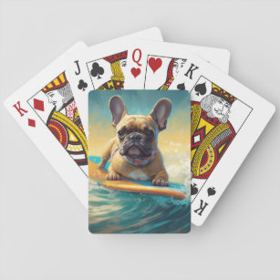 French Bulldog Beach Surfing Painting  Playing Cards