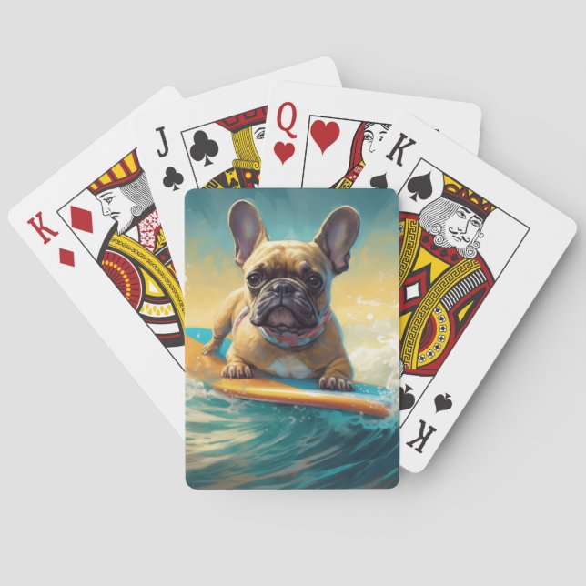 French Bulldog Beach Surfing Painting  Playing Cards (Back)