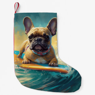 French Bulldog Beach Surfing Painting Small Christmas Stocking