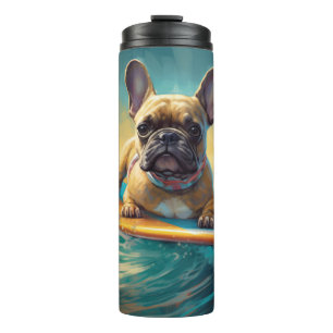 French Bulldog Beach Surfing Painting  Thermal Tumbler