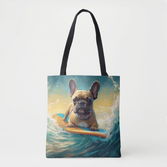 French Bulldog Beach Surfing Painting  Tote Bag (Front)