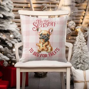 French Bulldog Begging for Treats Christmas Cushion