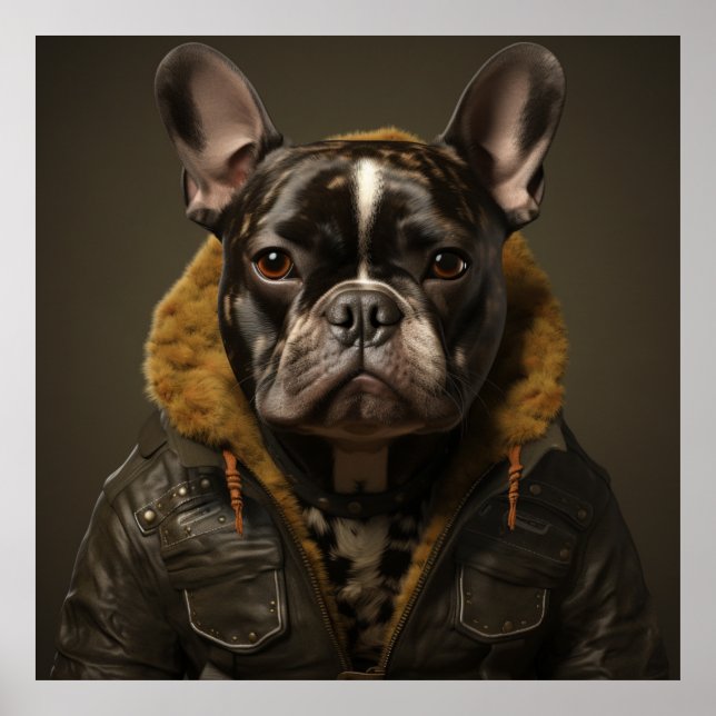 French Bulldog Biker Leather Jacket Poster (Front)