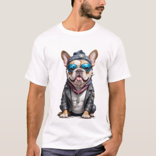 French Bulldog Biker Rebel in Leather Jacket Cool T-Shirt