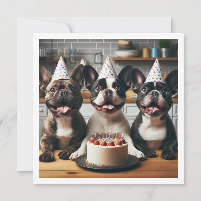 French bulldog birthday card, French bulldog Invitation (Front)