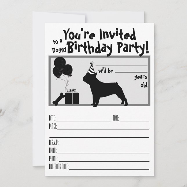 French Bulldog Birthday Invitation (Front)
