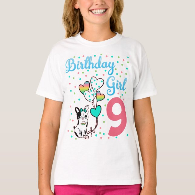 French Bulldog Birthday Party Frenchie Girl Outfit T-Shirt (Front)