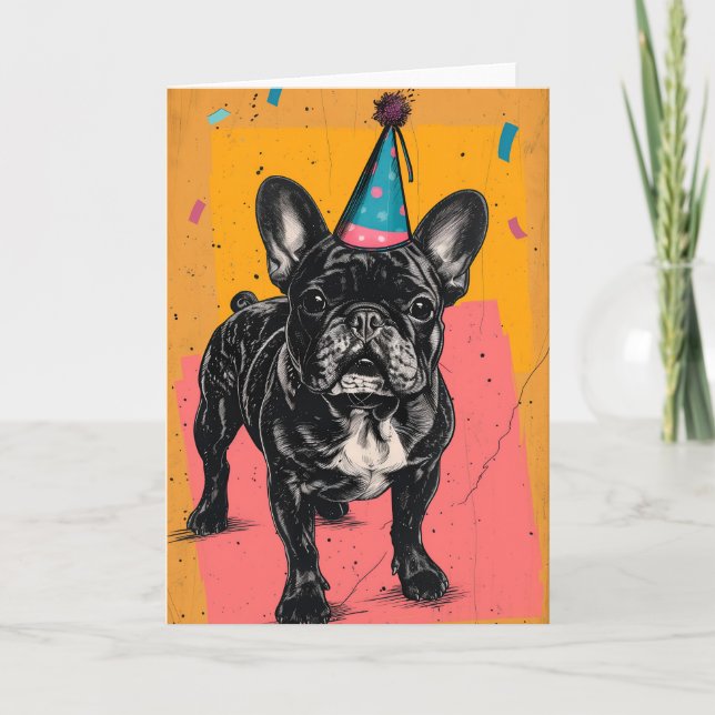 French Bulldog Birthday Party Greeting Card (Front)