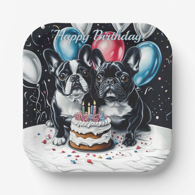 French Bulldog Birthday Party Paper Plate (Front)