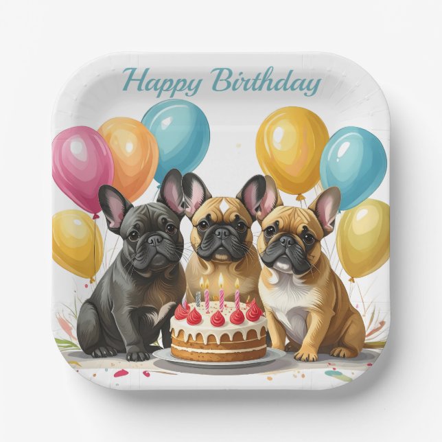 French Bulldog Birthday Party Paper Plate (Front)