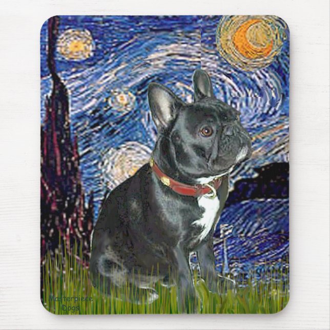 French Bulldog (black 11) - Starry Night (vert) Mouse Mat (Front)