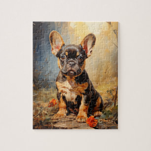 French Bulldog black and tan puppy portrait Jigsaw Puzzle