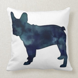 French Bulldog Black Watercolor Silhouette Cushion