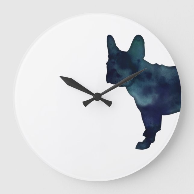 French Bulldog Black Watercolor Silhouette Large Clock (Front)