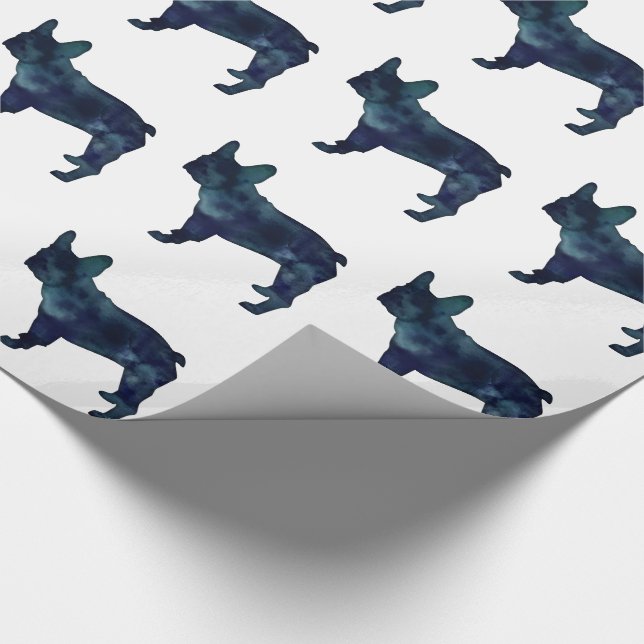 French Bulldog Black Watercolor Silhouette Wrapping Paper (Corner)