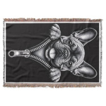 French Bulldog Black & White Engraving Zipper Case
