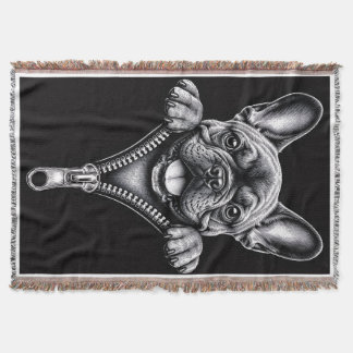 French Bulldog Black & White Engraving Zipper Case Throw Blanket