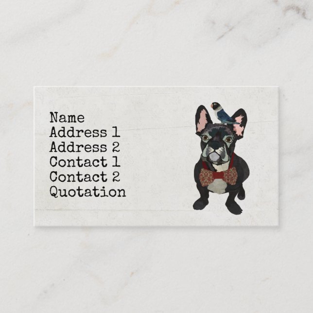 FRENCH BULLDOG & BLUE BIRD Business Card (Front)