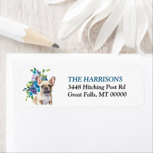 French Bulldog Blue Floral Return Address