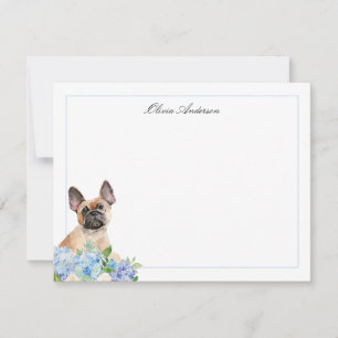 French Bulldog Blue Hydrangea Personalized Card