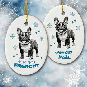 French Bulldog Blue Joyeux Noel  Ceramic Tree Decoration