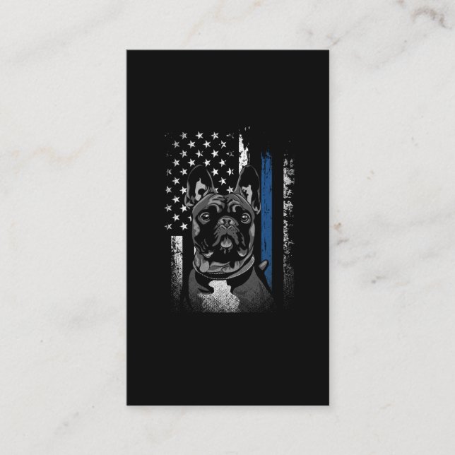 French Bulldog Blue Line American Flag Police Dog Business Card (Front)
