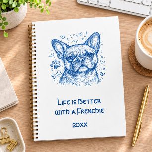 French Bulldog blue lineart doodle frenchie 2027 Planner