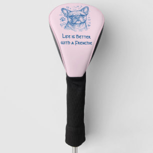 French Bulldog blue lineart doodle frenchie pink Golf Head Cover