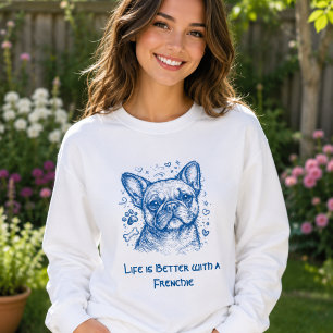French Bulldog blue lineart doodle frenchie Sweatshirt