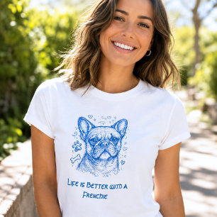 French Bulldog blue lineart doodle frenchie T-Shirt