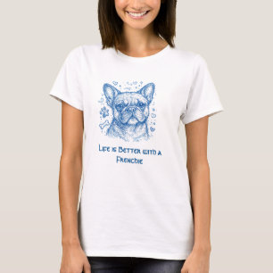 French Bulldog blue lineart doodle frenchie T-Shirt